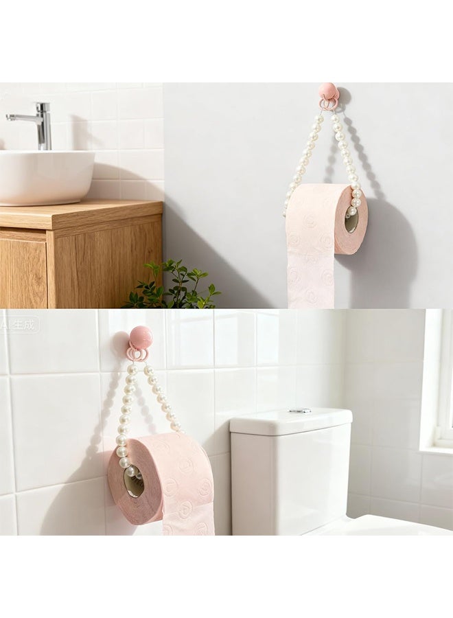 Dopamine Pearl Toilet Paper Holder Wall Mounted – No-Drill PET Bathroom Tissue Holder, Creative Roll Paper Storage Rack for Restroom & Washroom Decor (Pink) - Image 5