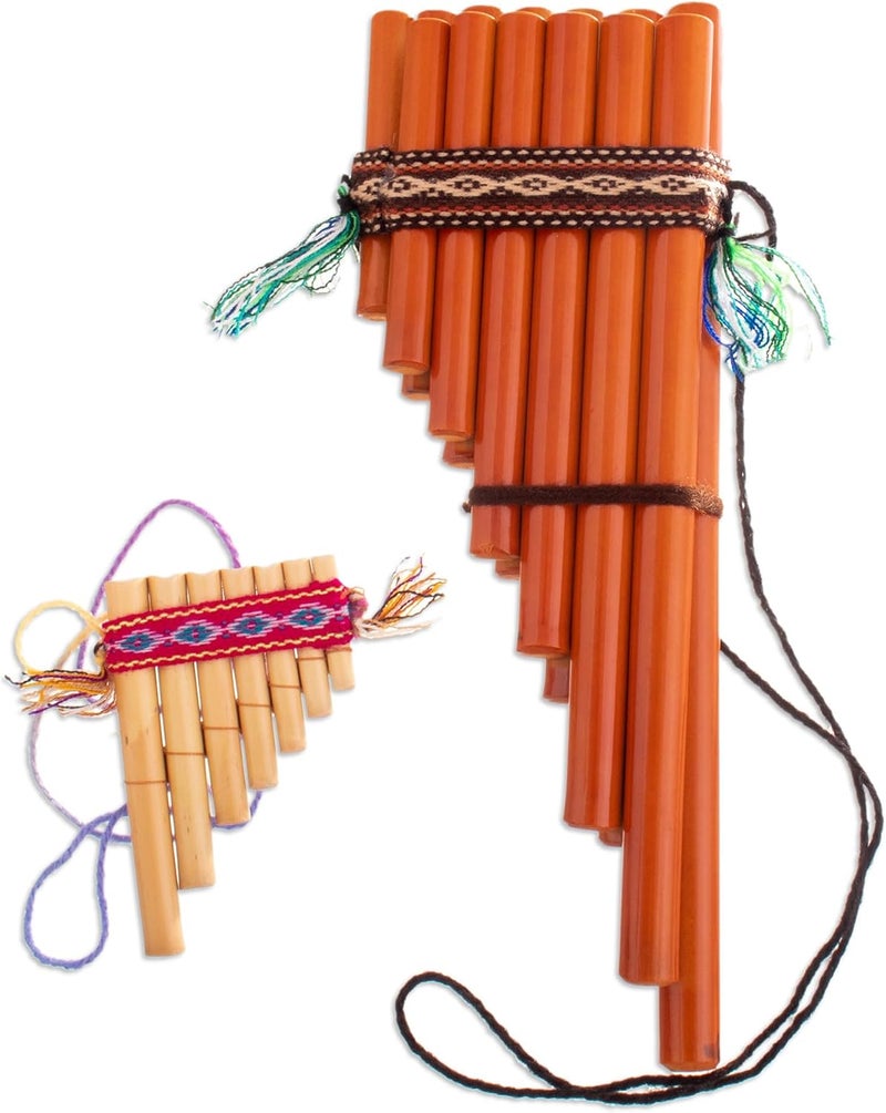 NOVICA مجموعة أنابيب بان باي نوفكا من الخيزران الأنديني مع لمسات قماشية وحقيبة حمل - زوج من 1 كبير و 1 صغير إنكا سيريناد - Image 2