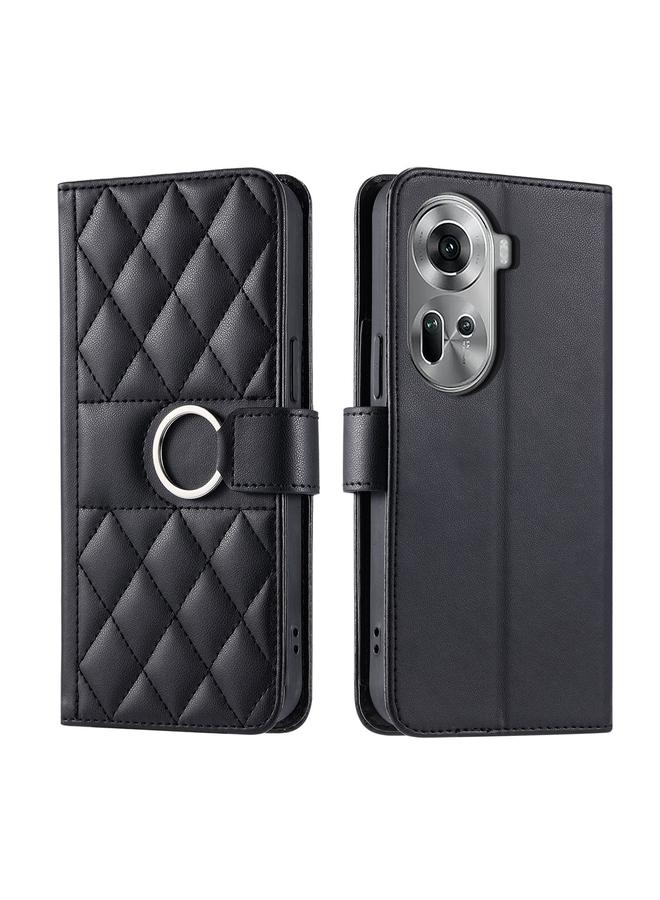 اس-توب جراب لهاتف OPPO Reno11 5G Global Ring Buckle Rhombic Leather - Image 1