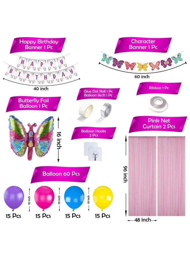 Party Propz Party Propz Butterfly Theme Birthday Decorations - 70 Pcs Happy Birthday Decoration Kit for Girls, Butterfly Decorations For Girls, Foil, Metallic Balloons For Decoration - Image 2