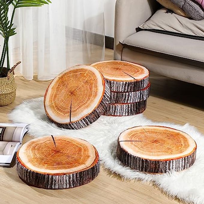 Coume 3 Pcs Wood Slice Pillow Round Floor Cushion 3D Digital Throw Pillow Decorative Tree Ring Soft Circle Seating for Kids Chair Home Couch Sofa Bedroom Decor(Emulation) - Image 3