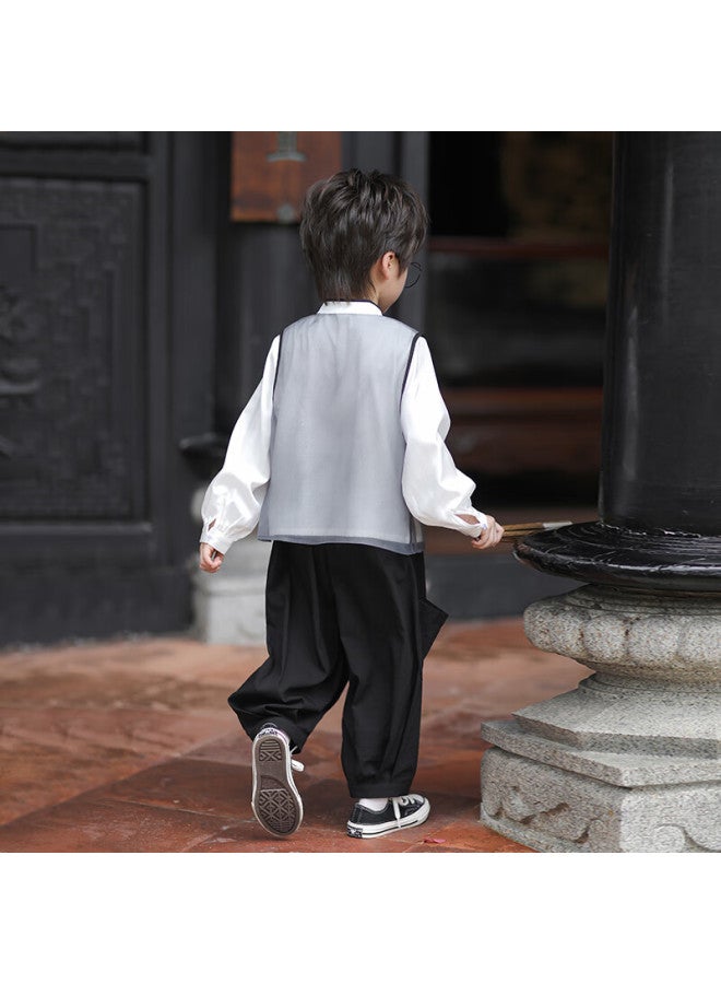Flag Platinum Qibo Boys' Hanfu Spring And Autumn New Chinese-style Vintage Children's Traditional Clothing, Bamboo Shadow Long Sleeve (top Only), Size 130 - Image 2