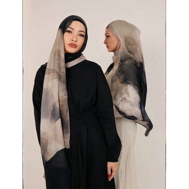 FANXIN Ethnic Style Satin Polyester Shawl Wrap for Women - Elegant Floral Design, Lightweight Scarf for All Seasons