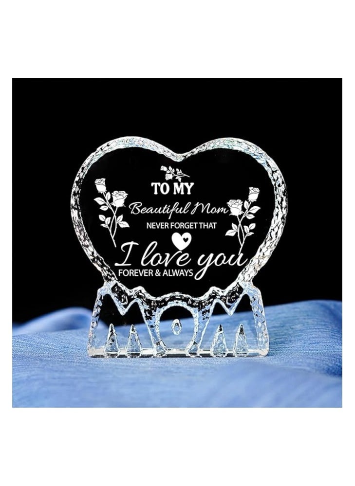 PRINTSHOP4ME - Mother’s Day Heart Shape Crystal Gift-Gift From Daughter,Son And Husband To Mom-Birthday Gift For Mom Or Grandmother-Mom Engraved Crystal - Image 1