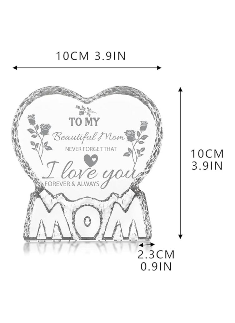 PRINTSHOP4ME - Mother’s Day Heart Shape Crystal Gift-Gift From Daughter,Son And Husband To Mom-Birthday Gift For Mom Or Grandmother-Mom Engraved Crystal - Image 1