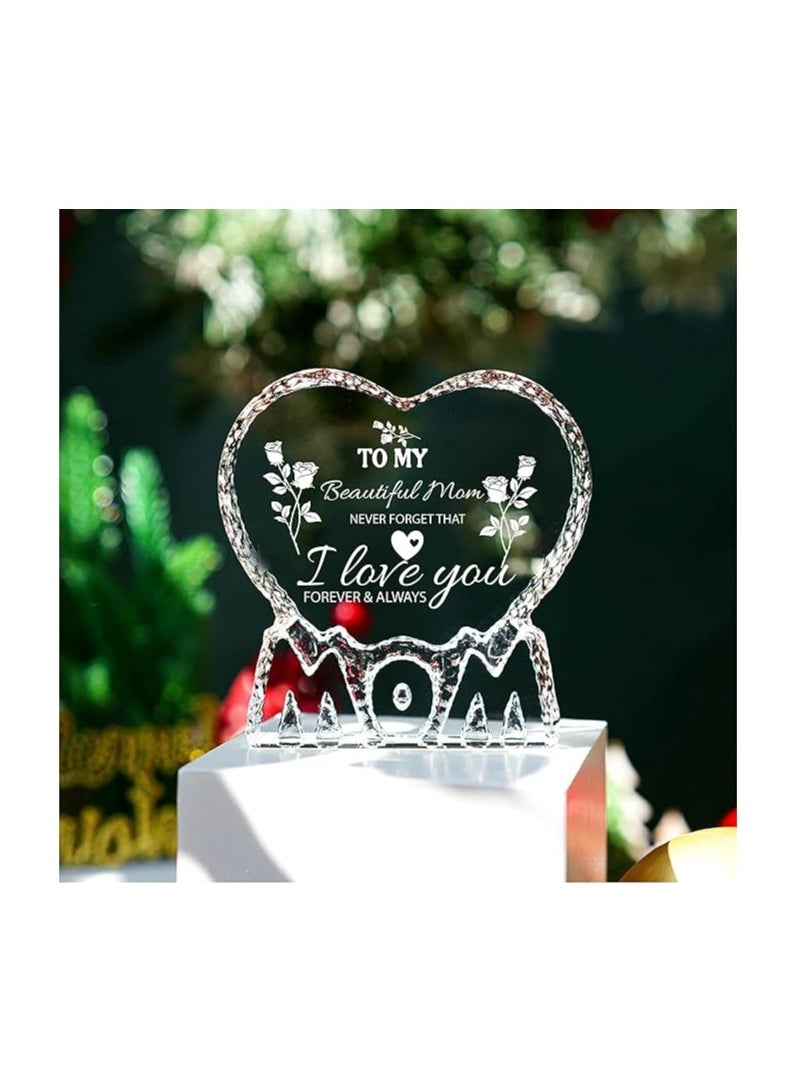 PRINTSHOP4ME - Mother’s Day Heart Shape Crystal Gift-Gift From Daughter,Son And Husband To Mom-Birthday Gift For Mom Or Grandmother-Mom Engraved Crystal - Image 1