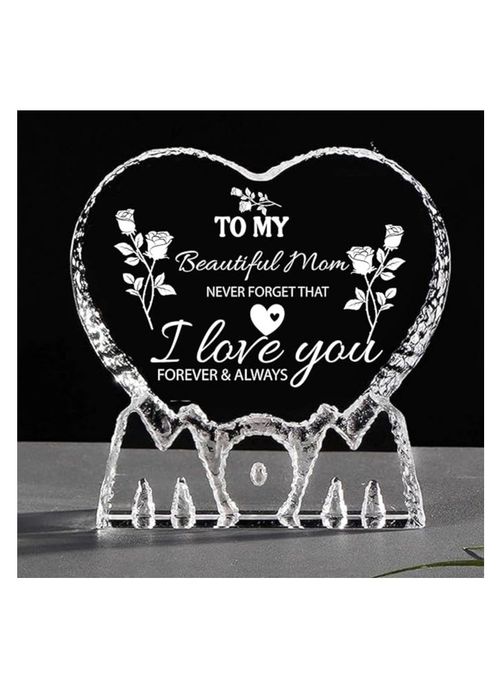 PRINTSHOP4ME - Mother’s Day Heart Shape Crystal Gift-Gift From Daughter,Son And Husband To Mom-Birthday Gift For Mom Or Grandmother-Mom Engraved Crystal - Image 1