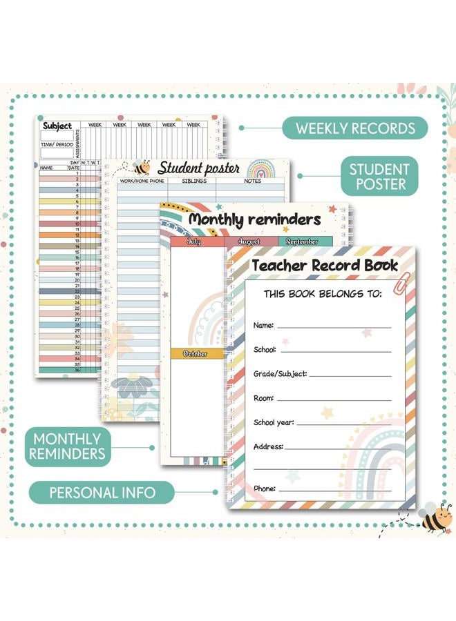Fuyoooo Retro Teacher Record Book Teacher Grade Book 2026-2027 Spiral Bound Record Class Planner 2026 Gradebook Office Favors for Classroom Attendance Supplies Double Sided Printing - Image 3