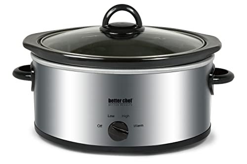 Better Chef Oval Slow Cooker | 3-Quart | 3-Tempature Settings | Side Handles | Glass Lid | Enamel Stoneware Insert (Stainless-Steel) - Image 3