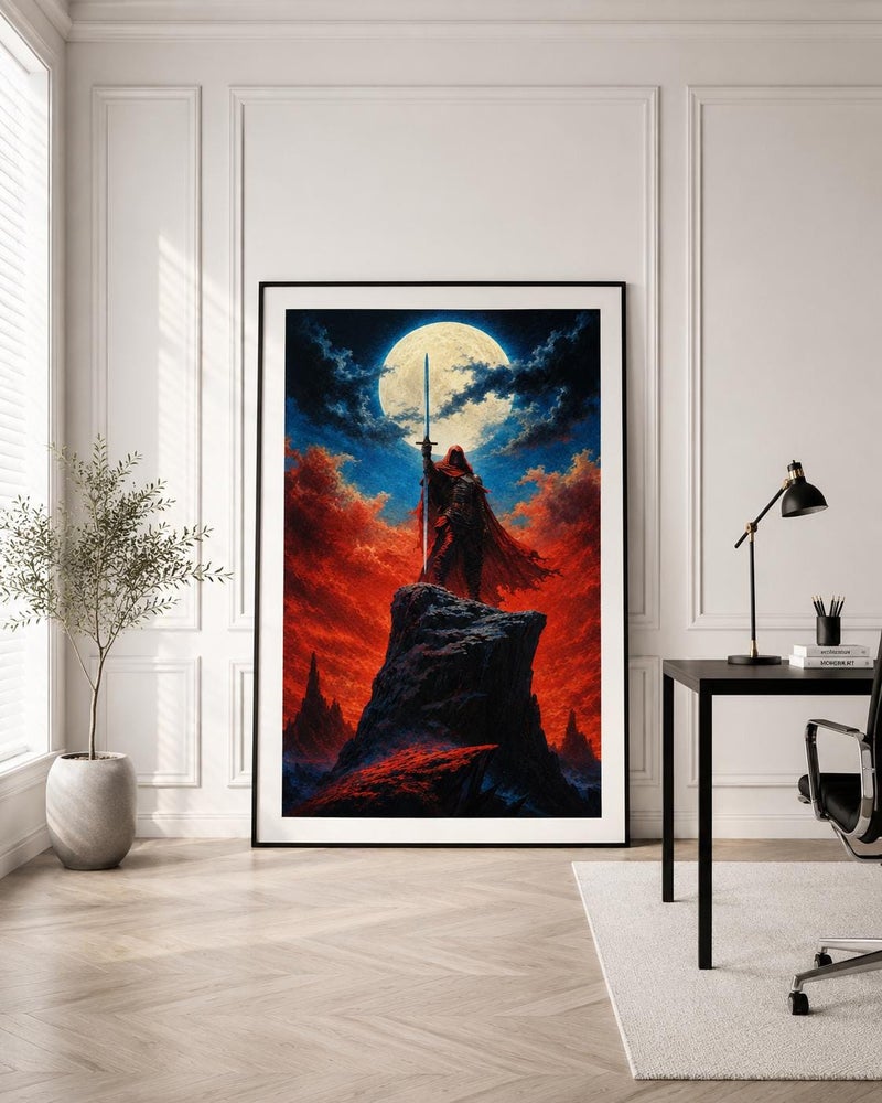 TNESSENTIAL Dark Fantasy Warrior Poster, Moonlit Knight, Epic Landscape Print, Gothic Decor - Image 2