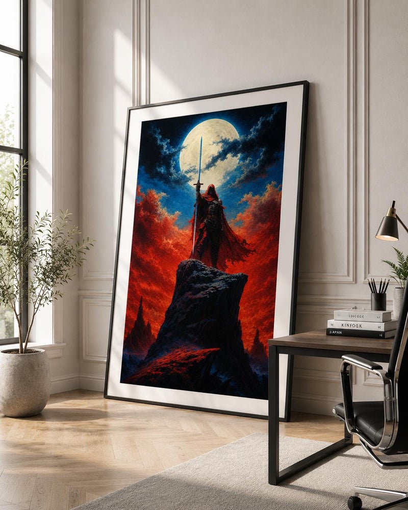 TNESSENTIAL Dark Fantasy Warrior Poster, Moonlit Knight, Epic Landscape Print, Gothic Decor - Image 3