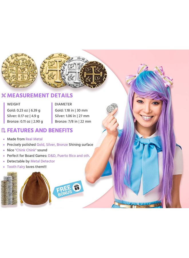 الأزرق جي دبليو القراصنة عملة 36 البرونزية الذهب والفضة عملة معدنية مزدوجة طبق الاصل مجموعة الإسبانية عملة ذهبية ، تنطبق على لعبة المجلس ، رمز ، لعب دور ، العملة الحقيقية تقليد القراصنة كنز مربع م ل XL حجم مزيج - Image 2