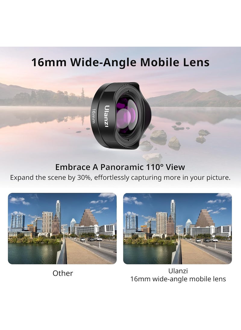 Ulanzi ULANZI CL005 110 Wide Angle Phone Lens HD 16mm Phone Camera Lens for 17mm Thread Compatible with iPhone Samsung Smartphone Cage Case with 17mm Adapter  - Image 2
