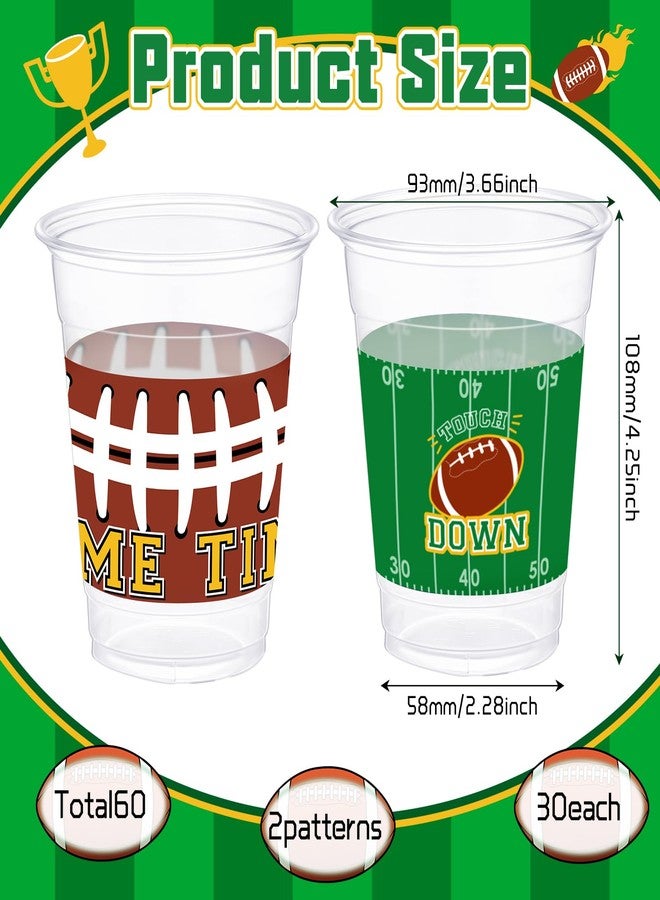 Yaomiao 60 Pieces Football Plastic Cups 12 Oz Bulk Clear Disposable Drinking Beverage Party Cups for Football Birthday Baby Shower Party Decoration Supplies (Vibrant) - Image 2