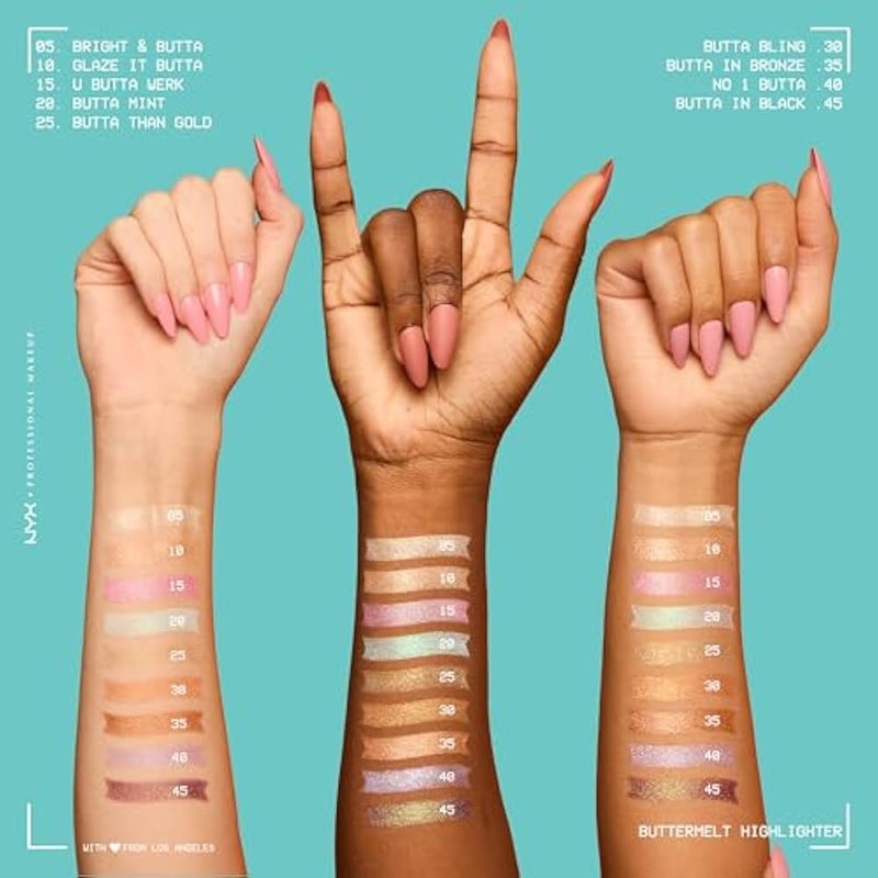 NYX PROFESSIONAL MAKEUP - Highlighter Powder - Enriched with Mango Butter, Almond Butter & Shea Butter - Melting Texture - Vegan Formula - Buttermelt Highlighter - Shade: Bright And Butta - Image 5