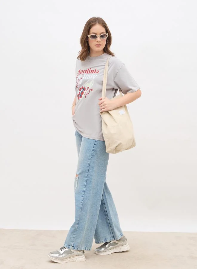 ستايلي Styli Sardinia Italy Graphic Print Acid Washed Oversized T-Shirt