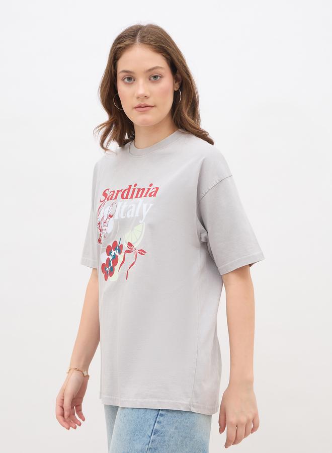 Styli Sardinia Italy Graphic Print Acid Washed Oversized T-Shirt - Image 3