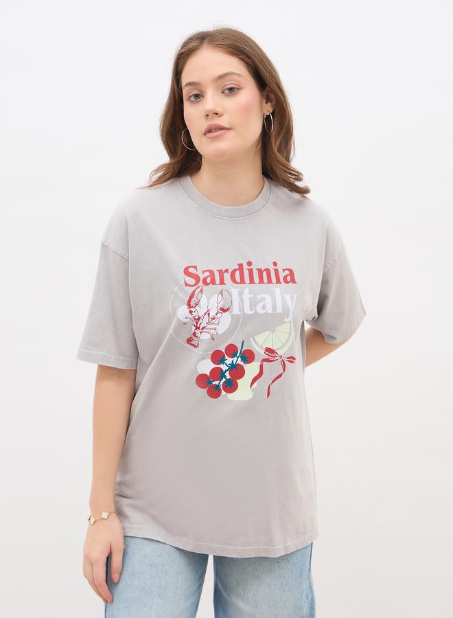 Styli Sardinia Italy Graphic Print Acid Washed Oversized T-Shirt - Image 2