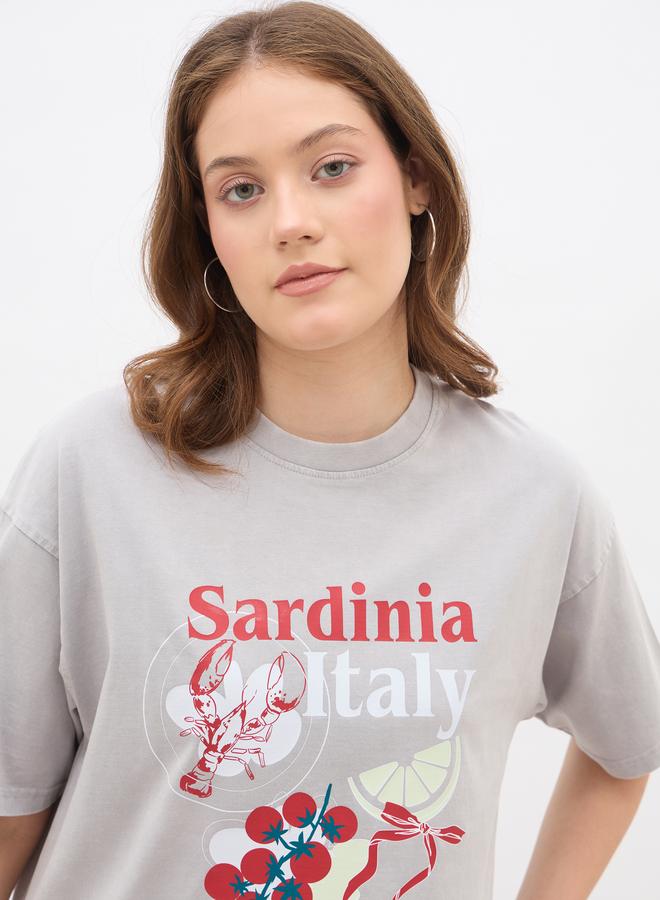 Styli Sardinia Italy Graphic Print Acid Washed Oversized T-Shirt - Image 4