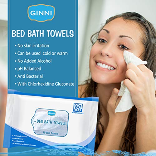 GINNI Hygiene Bed Bath Wipes: Large wet wipes for adults, patients, and babies. Ideal for sponge baths and refreshing hygiene. 10 pulls per pack (Pack of 3), gentle and convenient - Image 2