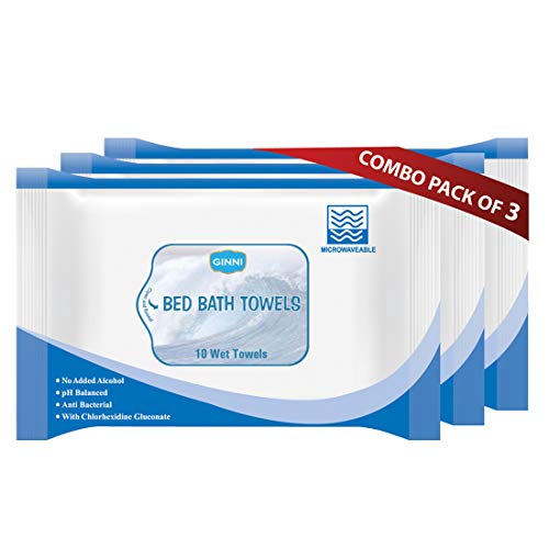 GINNI Hygiene Bed Bath Wipes: Large wet wipes for adults, patients, and babies. Ideal for sponge baths and refreshing hygiene. 10 pulls per pack (Pack of 3), gentle and convenient - Image 1