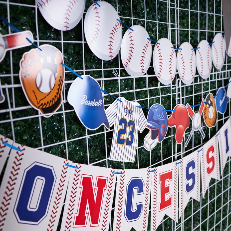 Homarkable Pre-Strung Baseball Party Decorations with Concessions Banner, Sports Themed Birthday Supplies, Triangle Bunting Pennant Flag - Image 4