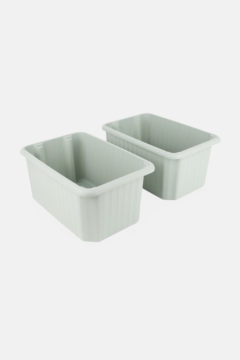 Oasis Home 2 Pieces Multipurpose Stackable Storage Bins, Sage Green - Image 1