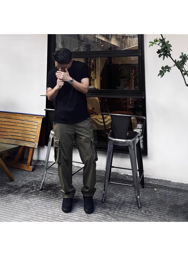 Homlean Men's American Style Polo Shirt Spring Summer Season Solona Loose Simple Comfortable Short Sleeve T-shirt 6 Black L - Image 4