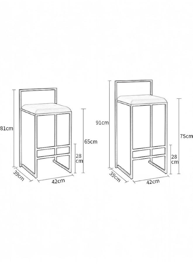 Minimalist High Chair Set of 2 – 65 cm Seat Height – With Backrest and Cushioned Seat