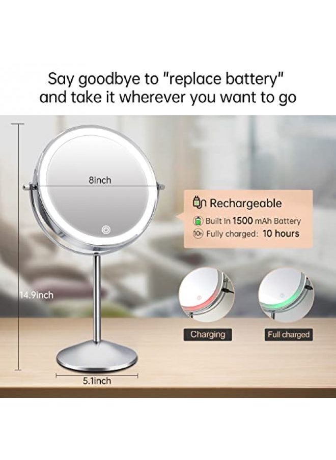 FASCINATE - FASCINATE Magnifying Mirror with Light, 1X/10X Double Sided Rechargeable Lighted Makeup Mirror, 3 Color Setting Makeup Vanity Mirror with 54 LEDs, Dimmable Desk Lit Cosmetic Mirror - Image 1