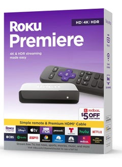 Roku Premiere | 4K/HDR Streaming Media Player Wi-Fi Enabled with Premium High Speed HDMI Cable and Remote