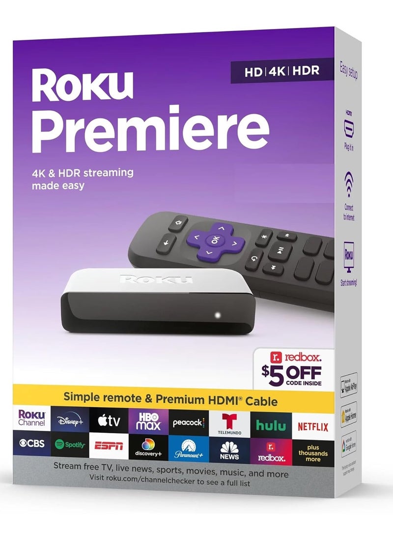 ROKU - Roku Premiere | 4K/HDR Streaming Media Player Wi-Fi Enabled with Premium High Speed HDMI Cable and Remote - Image 1