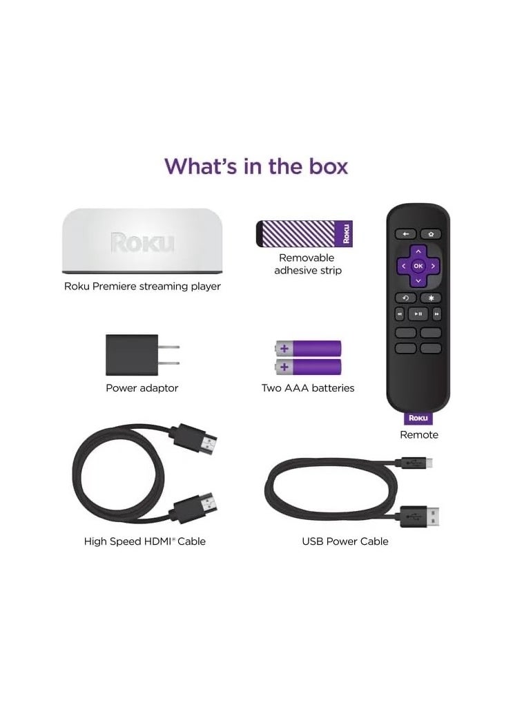 ROKU - Roku Premiere | 4K/HDR Streaming Media Player Wi-Fi Enabled with Premium High Speed HDMI Cable and Remote - Image 1