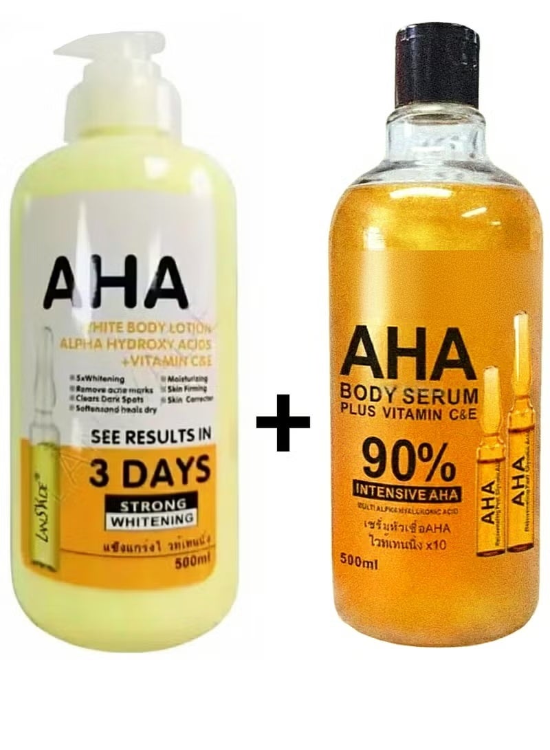 لوشن الجسم + سيروم الوجه والجسم 90% أحماض ألفا هيدروكسي المكثفة لترطيب أعمق ومكافحة الشيخوخة ,بالإضافة إلى فيتامين سي & إي 500 مل .
