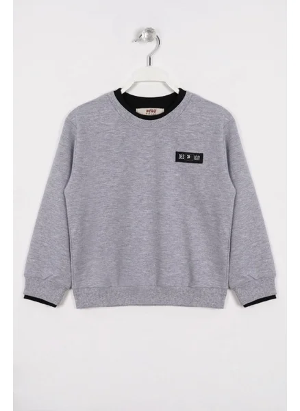 Zepkids Gray Boy's Sweatshirt with Garnished Collar and Sleeves