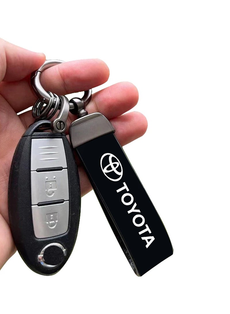 TOYOTA Premium Stylish Leather Strap Car Keychain with Retractable Metal Clip and Metal Ring - Black - TOYOTA - Image 3