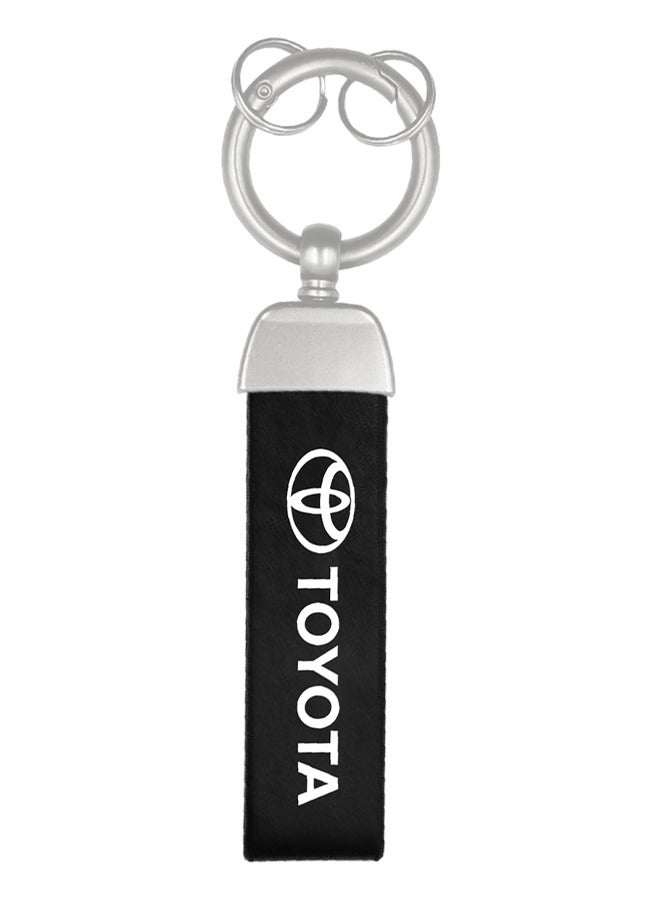 TOYOTA Premium Stylish Leather Strap Car Keychain with Retractable Metal Clip and Metal Ring - Black - TOYOTA - Image 1