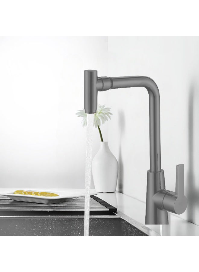 Wall Mounted Stainless Steel Kitchen Faucet – Grey Matte Shine Finish, 360° Swivel Spout, SASO Certified, 5-Year Warranty - Image 1