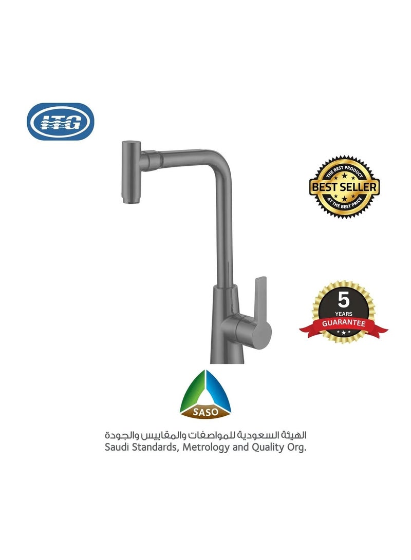 ITG Wall Mount Kitchen Sink Faucet, Stainless Steel Grey Matte Finish, 360° Swivel Spout, Hot and Cold Mixer Tap, Durable, Anti-Rust, SASO Certified, 5-Year Warranty - Image 1