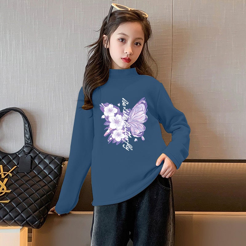 Y2371# Girls' Long Sleeve T-Shirt Children'S Velvet Casual Joker Clothes New Autumn Jacket Children'S Base Shirt T - Image 1