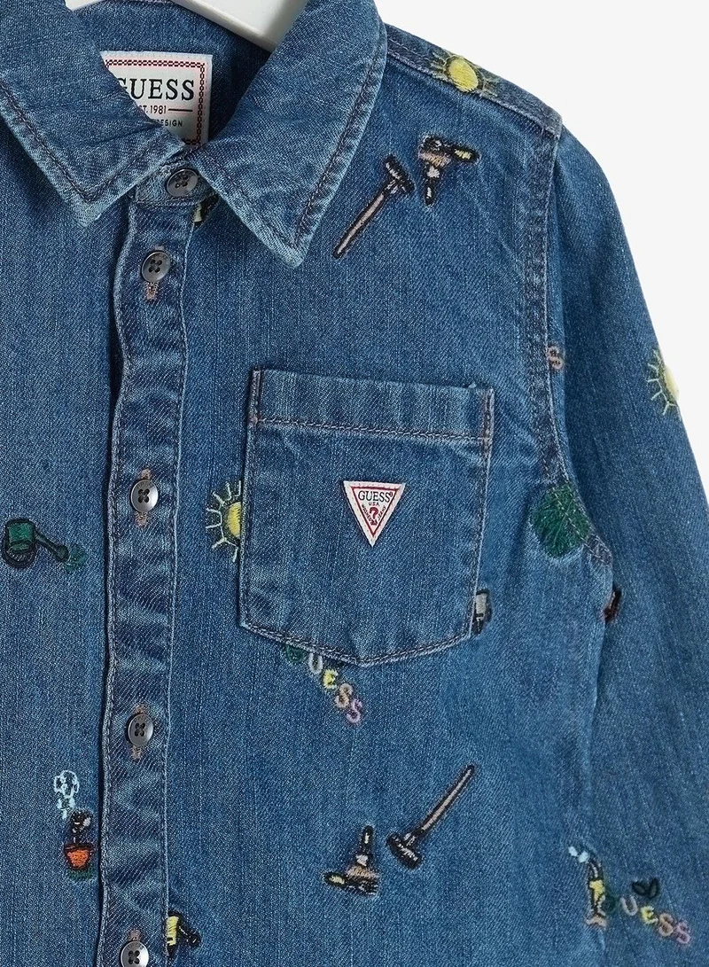 GUESS Infant Printed Long Sleeve Regular Fit Denim Shirt