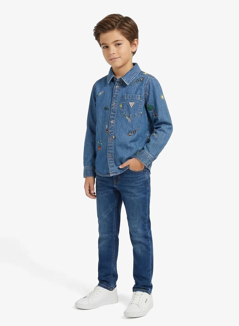 GUESS Infant Printed Long Sleeve Regular Fit Denim Shirt