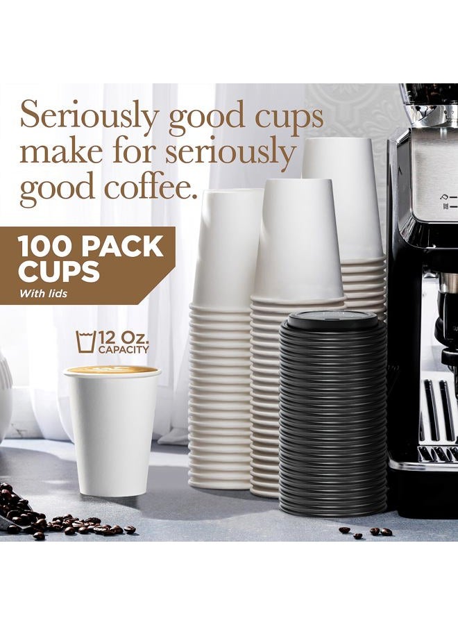 Shop Square Disposable Coffee Cups with Lids 12 oz (100 Pack) - To Go Coffee Cups for Hot & Cold Drinks, Tea, Hot Chocolate, Water - Poly-Coated for No Condensation with Rolled Edge - Coffee Cup Bundle - Image 2