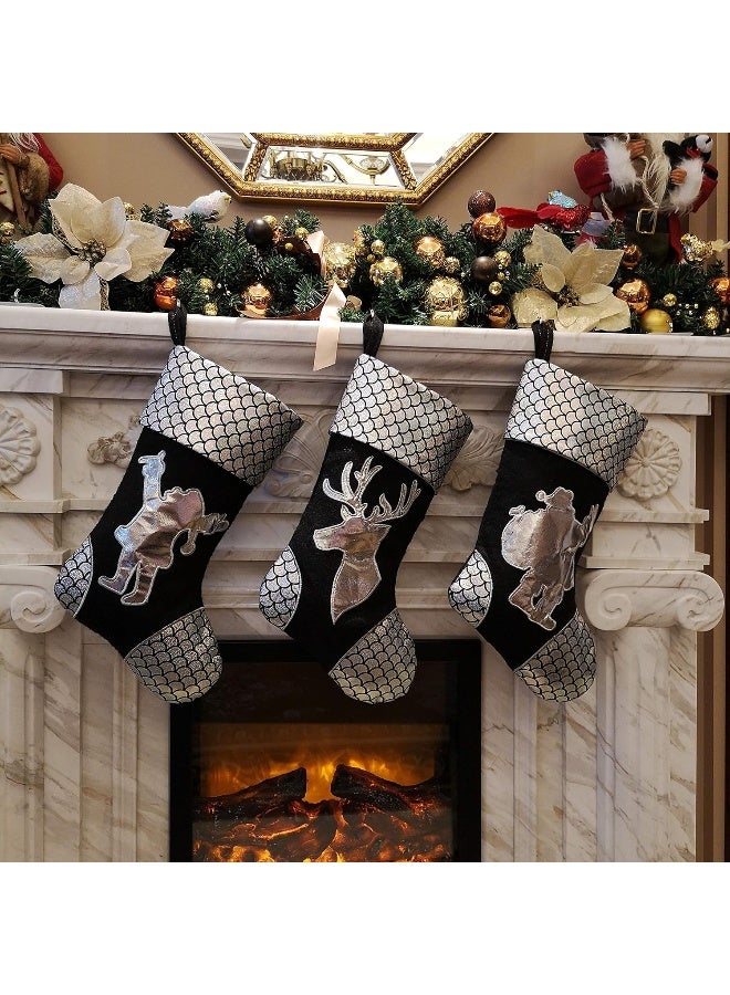 WEWILL WEWILL Unique Handmade Set of 3 Striped Knit Christmas Stockings Decoration Party Decorations Gift- 19Inch (Style 1)  - Image 1