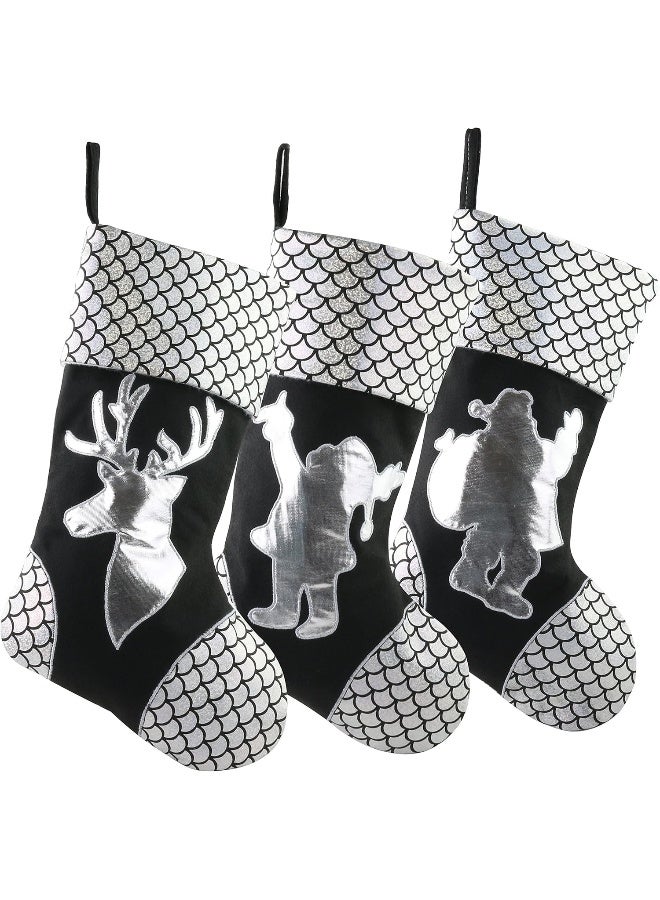 WEWILL WEWILL Unique Handmade Set of 3 Striped Knit Christmas Stockings Decoration Party Decorations Gift- 19Inch (Style 1)  - Image 2