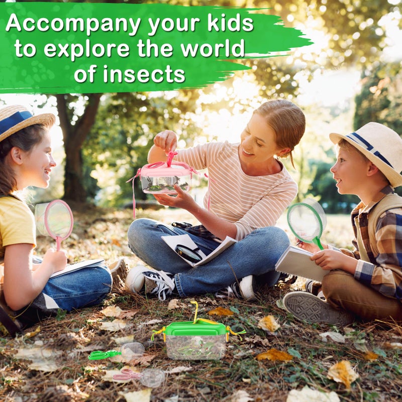 Biubee 2Sets Bug Catcher for Kids - Sturdy Kids Bug Catching Kit Gifts with Collector Butterfly Net Tweezer, Bugs Habitat Outdoor Explorer Kit for Age 3 4 5 6 7 8, 8Pcs, Green & Pink - Image 3