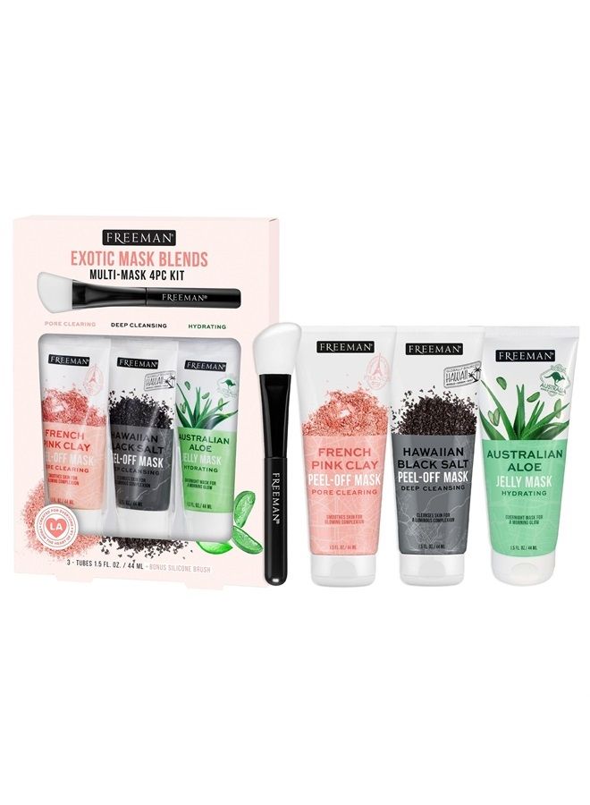 Freeman مجموعة ماسكات الوجه الغريبة، ماسكات قابلة للتقشير وجيلي، تنظيف، إزالة المسام وترطيب، لجميع أنواع البشرة، تشمل فرشاة ماسك سيليكون، نباتية وخالية من التجارب على الحيوانات، مجموعة مكونة من 4 قطع - Image 1