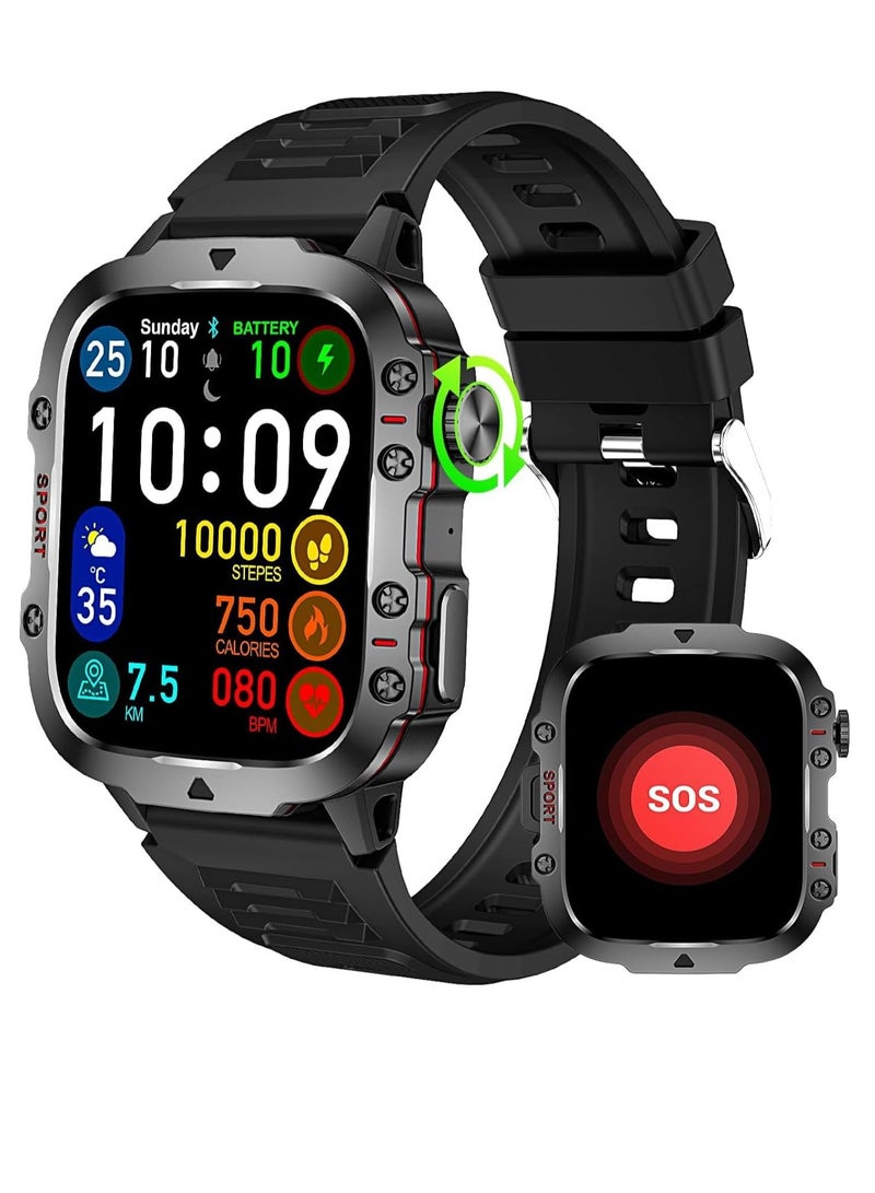 AirYoung Smart Watches for Men, 1.96" Big Screen Rugged Smartwatch with Large 420 mAh Battery, Waterproof Outdoor Smart Watch with Heart Rate/SpO2/Sleep Monitor Tracker for Android iOS-Black - Image 1