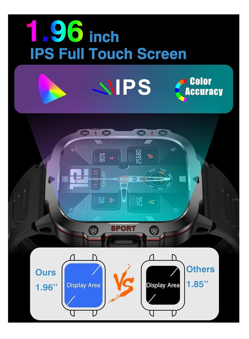 AirYoung Smart Watches for Men, 1.96" Big Screen Rugged Smartwatch with Large 420 mAh Battery, Waterproof Outdoor Smart Watch with Heart Rate/SpO2/Sleep Monitor Tracker for Android iOS-Black - Image 2