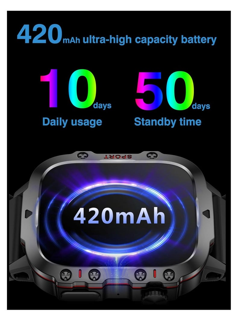 AirYoung Smart Watches for Men, 1.96" Big Screen Rugged Smartwatch with Large 420 mAh Battery, Waterproof Outdoor Smart Watch with Heart Rate/SpO2/Sleep Monitor Tracker for Android iOS-Black - Image 3